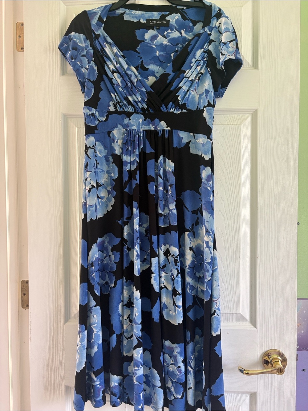 Jones New York Black Dress with Blue Floral Print